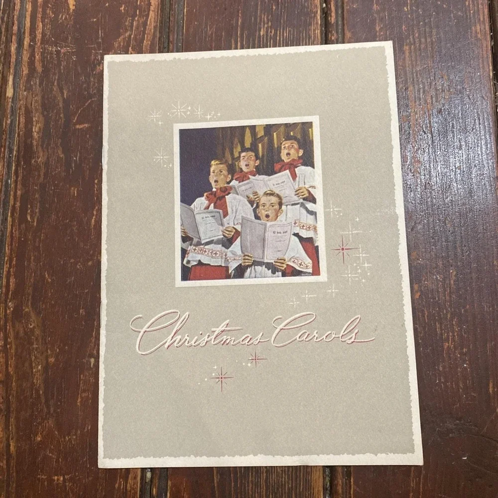 Vtg 1951 Christmas Card Carolers Musicians‎ Boys Sheet Music Metal Crafts Inc